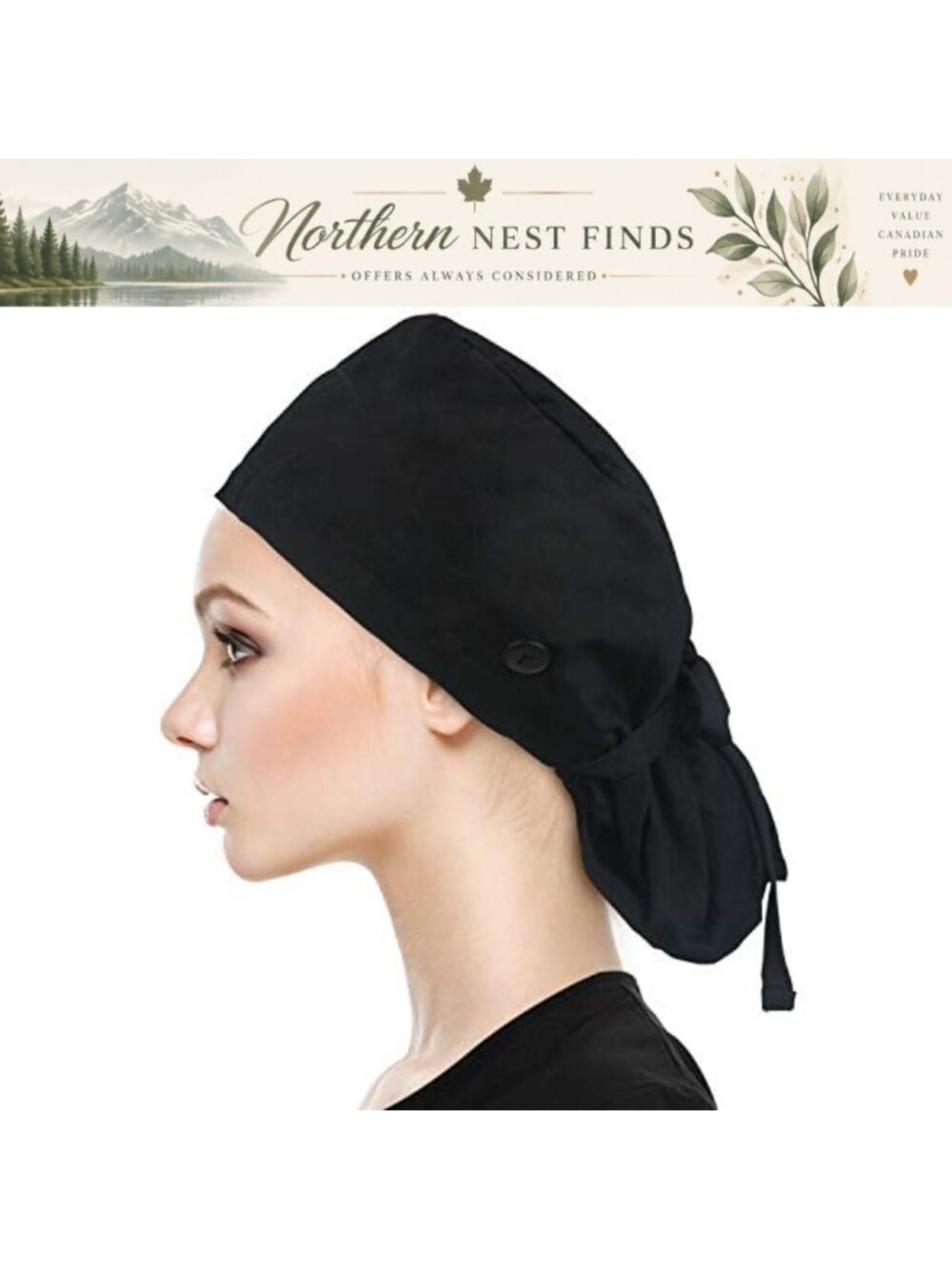 Adjustable Working Cap Button Cotton Sweatband Ponytail Scrub Hat